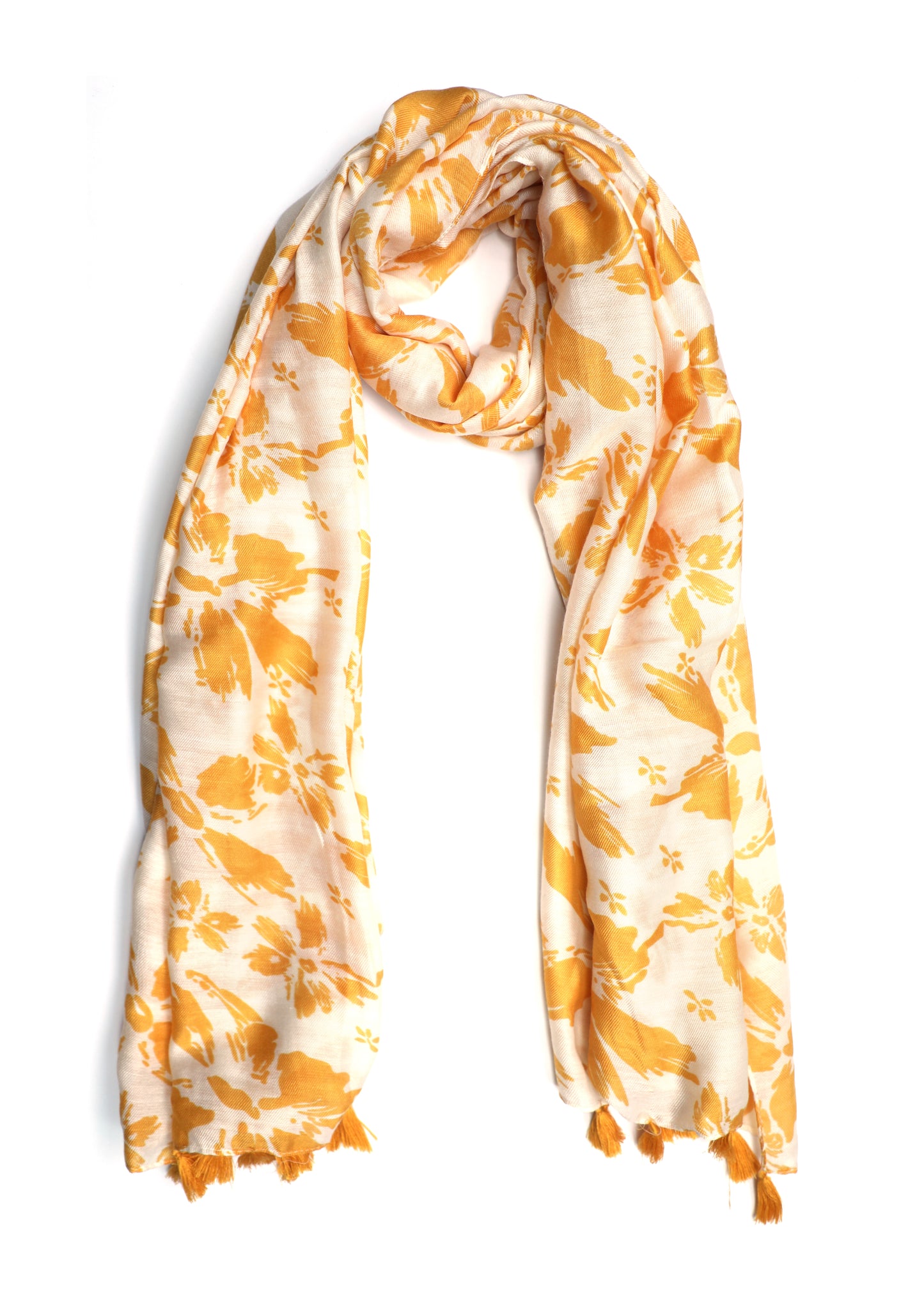 Floral Print Yellow Scarf Stole | Standard View