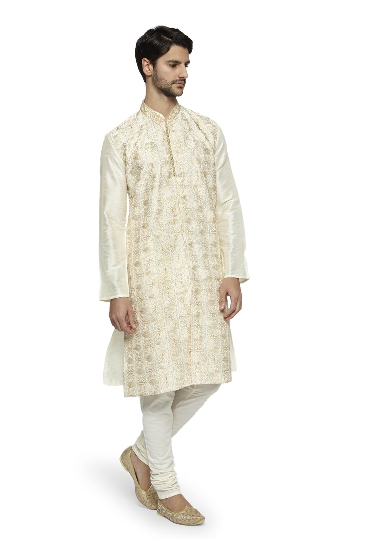 Ethnix Men's Abstract Embroidered 2-Piece Kurta Pajama Set, left angled full-length view