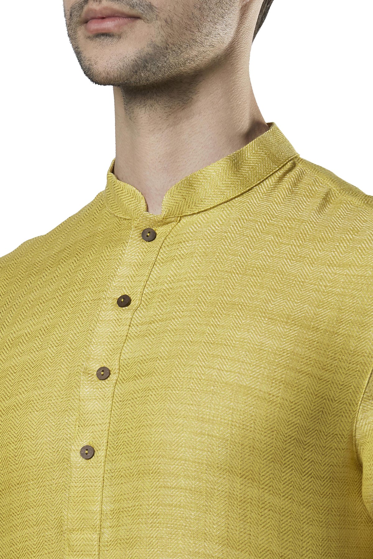 Ethnix Men's Classic Collar Cotton-Rich 2-Piece Kurta Pajama Set, close-up of the collar and placket