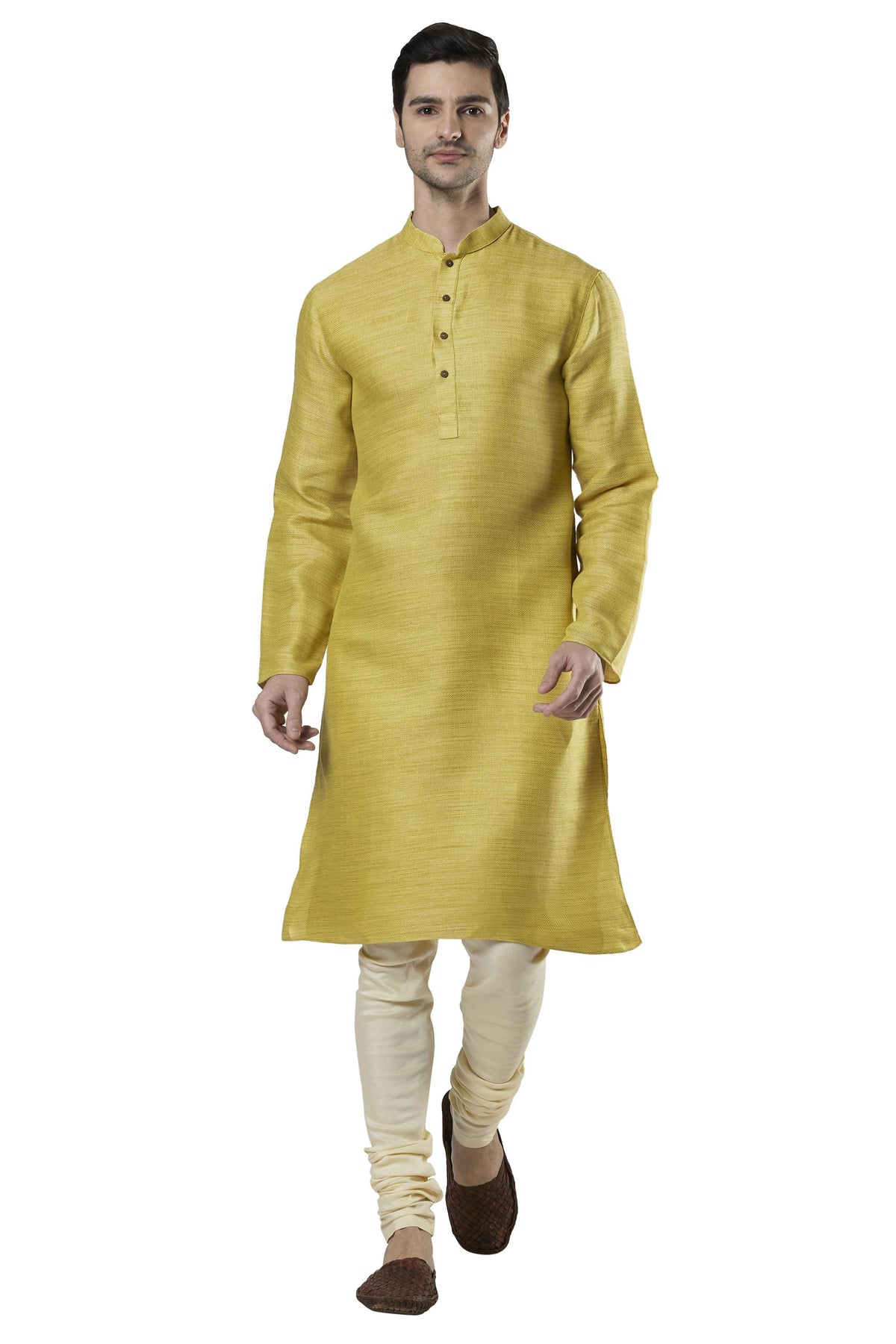 Ethnix Men's Classic Collar Cotton-Rich 2-Piece Kurta Pajama Set, front full-length view