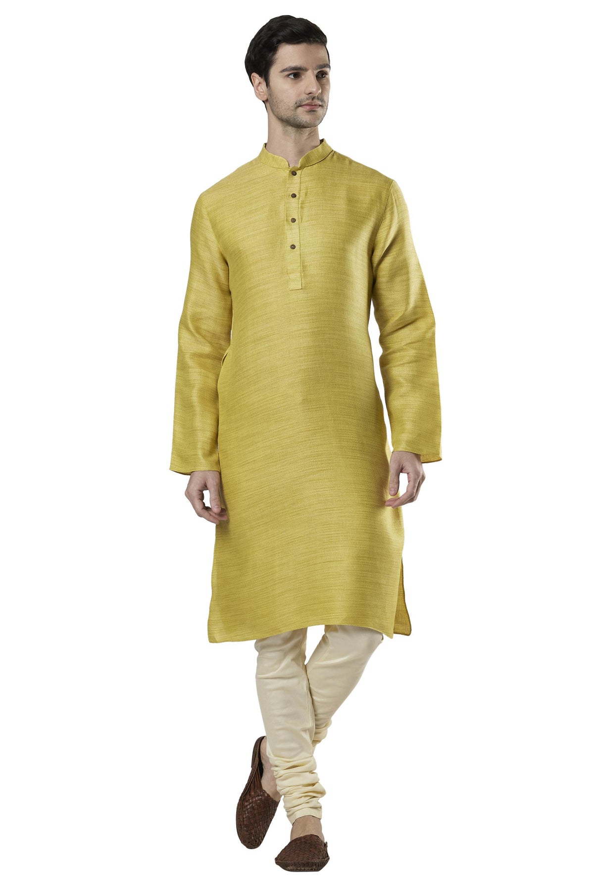 Ethnix Men's Classic Collar Cotton-Rich 2-Piece Kurta Pajama Set, front walking view