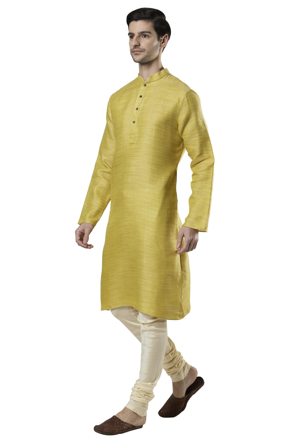 Ethnix Men's Classic Collar Cotton-Rich 2-Piece Kurta Pajama Set, left angled full-length view