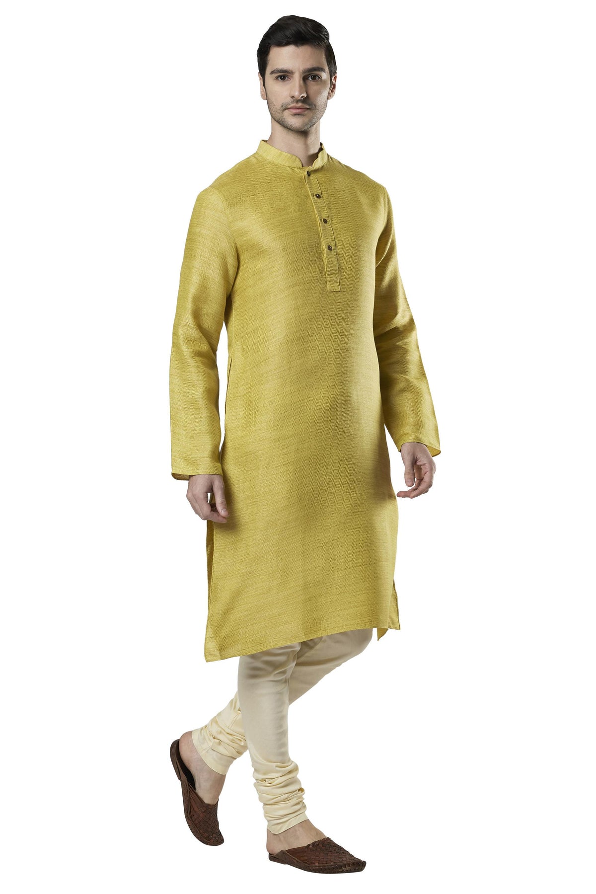 Ethnix Men's Classic Collar Cotton-Rich 2-Piece Kurta Pajama Set, right angled full-length view