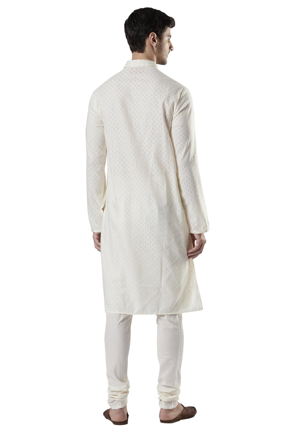 Ethnix Men's Classic Collar Embroidery 2-Piece Kurta Pajama Set, back full-length view