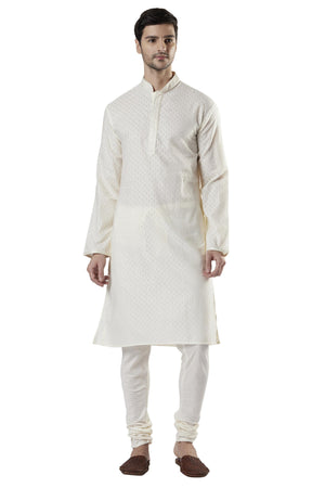 Ethnix Men's Classic Collar Embroidery 2-Piece Kurta Pajama Set, front full-length view