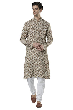 Ethnix Men's Diamond Print Pure Cotton 2-Piece Kurta Pajama Set, front full-length view