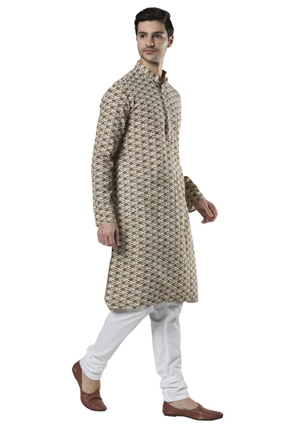 Ethnix Men's Diamond Print Pure Cotton 2-Piece Kurta Pajama Set, left angled full-length view