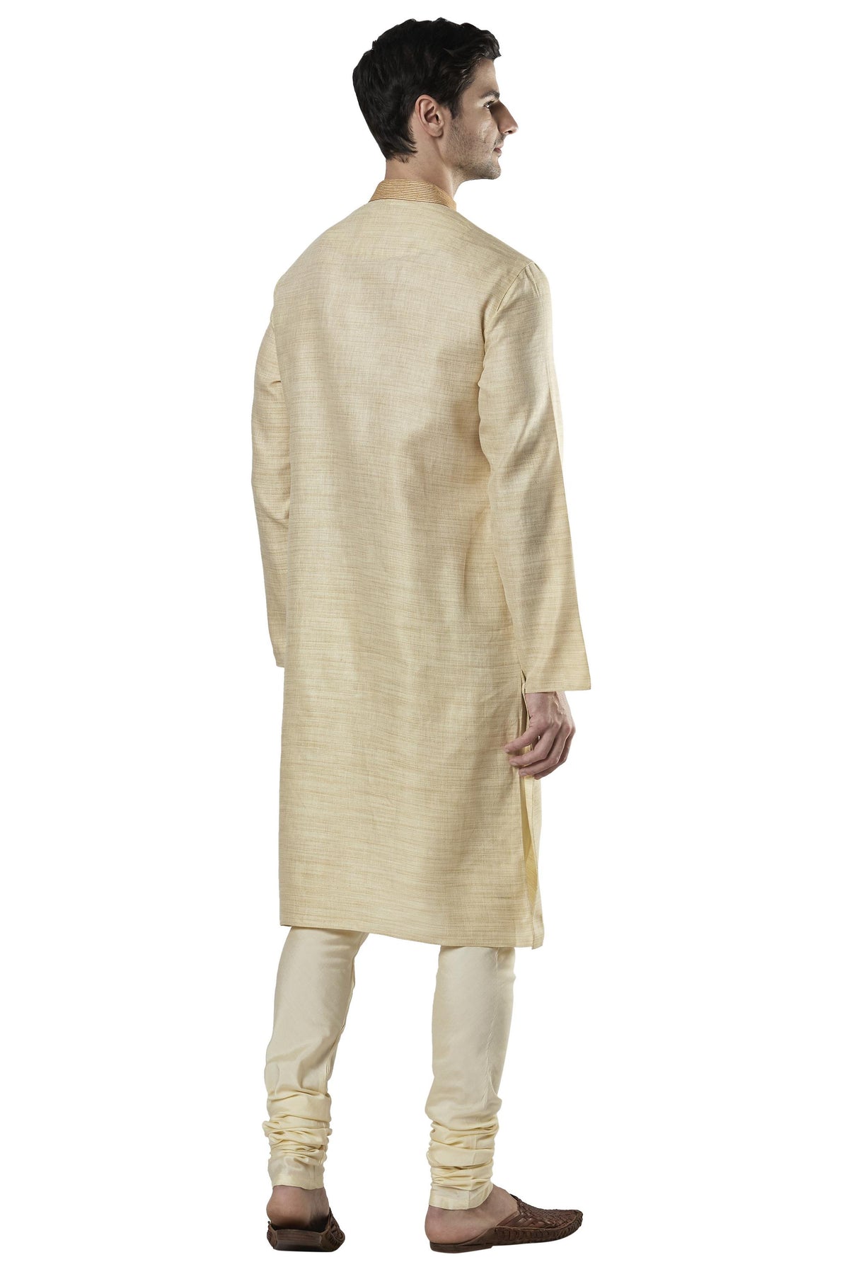 Ethnix Men's Embroidered Placket 2-Piece Kurta Pajama Set, back full-length view