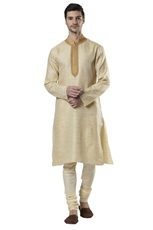Ethnix Men's Embroidered Placket 2-Piece Kurta Pajama Set, front full-length view