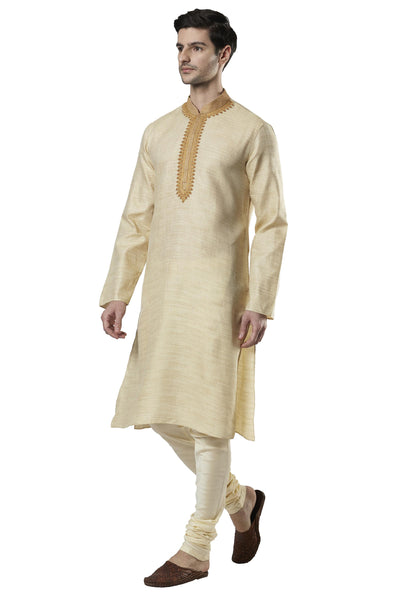 Ethnix Men's Embroidered Placket 2-Piece Kurta Pajama Set, left angled full-length view