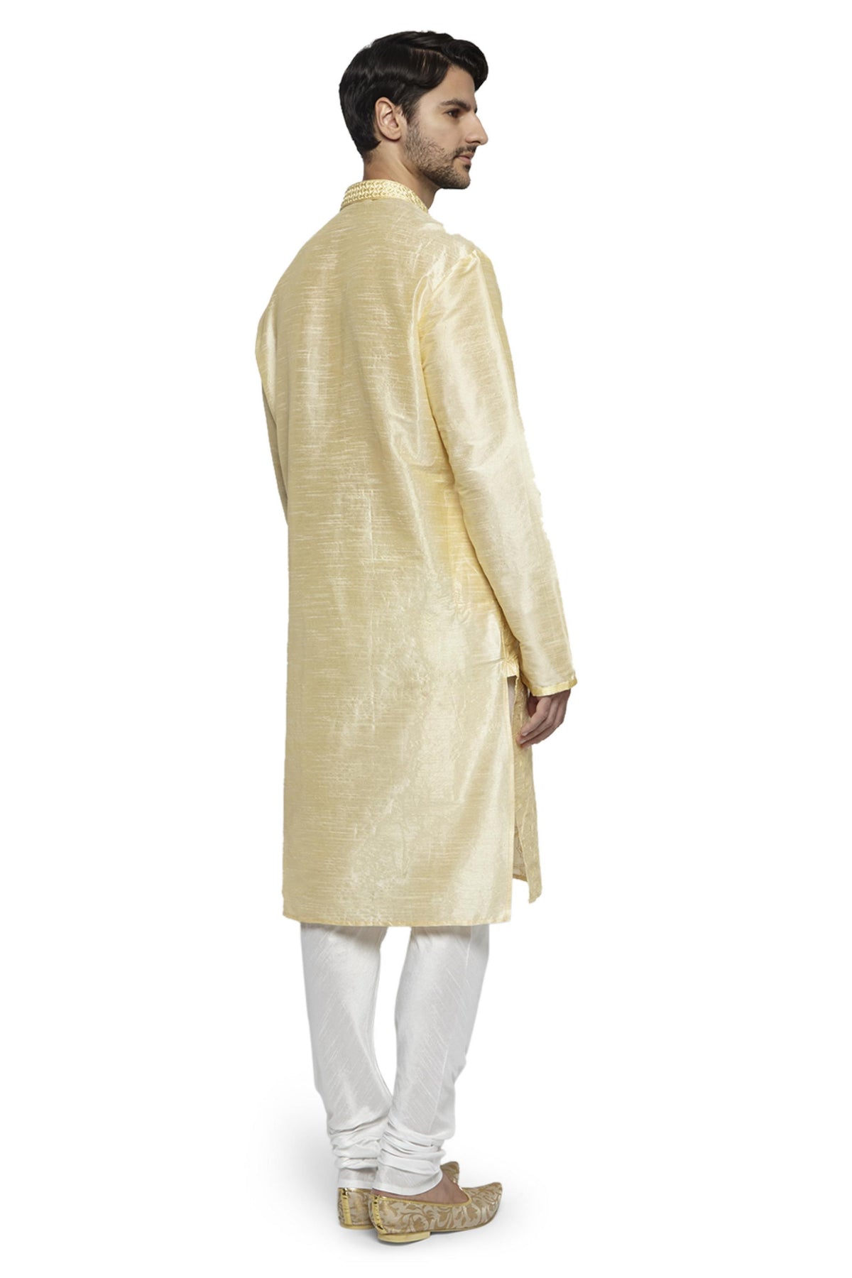 Ethnix Men's Front Embroidered 2-Piece Kurta Pajama Set, back full-length view