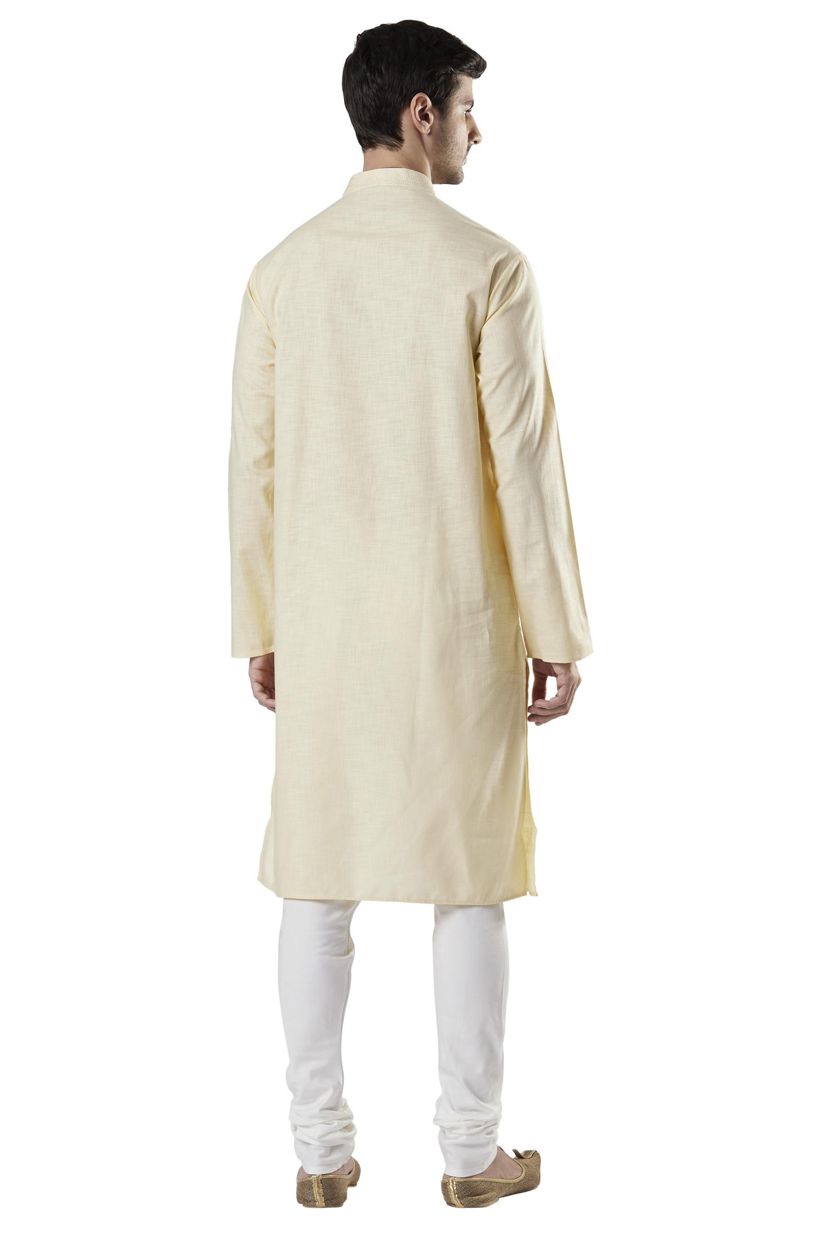 Ethnix Men's Hand-Embroidered Cotton-Rich 2-Piece Kurta Pajama Set, back full-length view