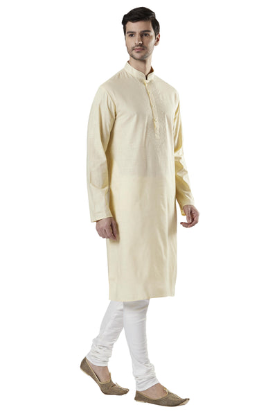 Ethnix Men's Hand-Embroidered Cotton-Rich 2-Piece Kurta Pajama Set, left angled full-length view