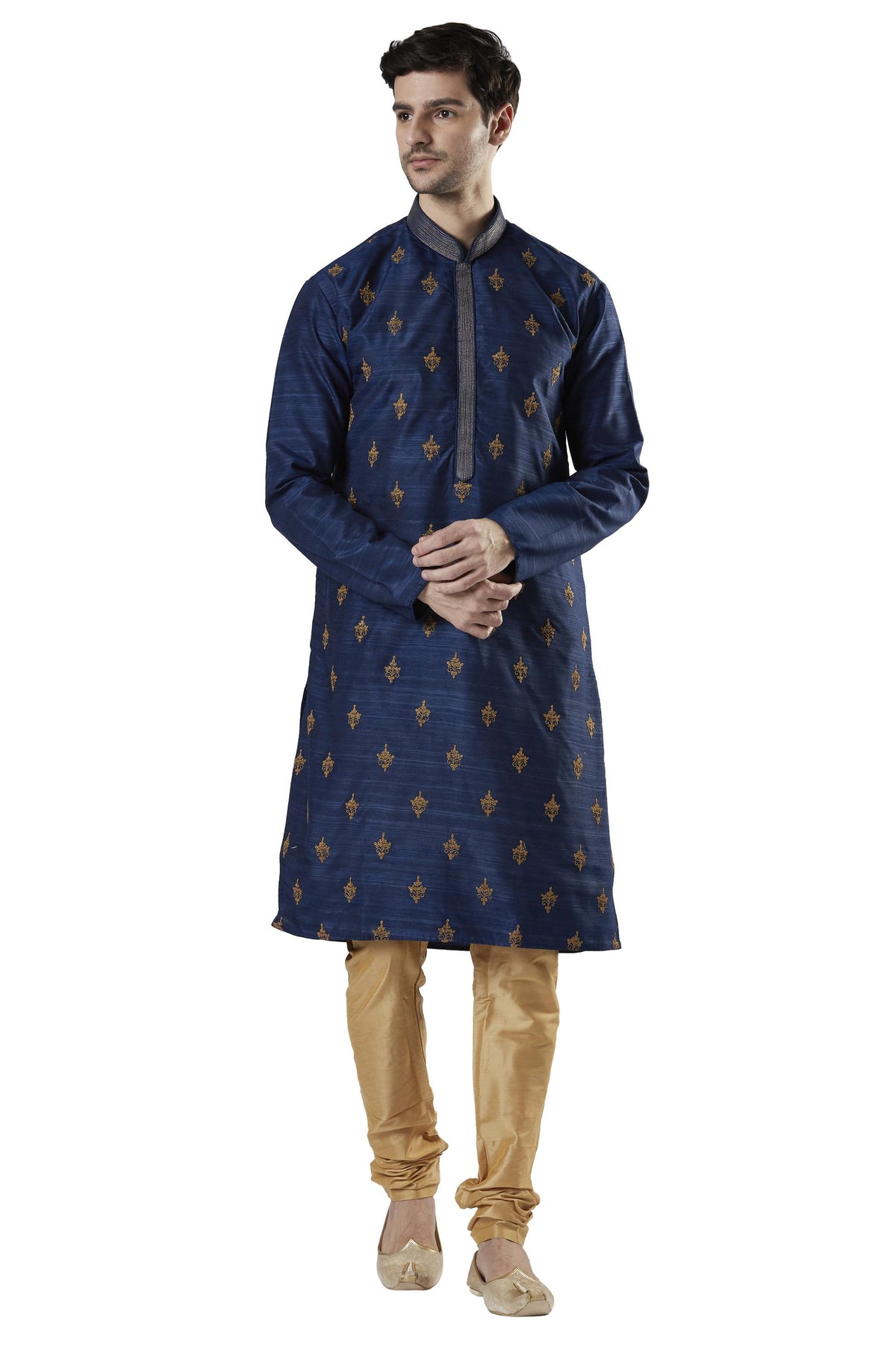 Ethnix Men's Heavily Embroidered 2-Piece Kurta Pajama Set, front posed view