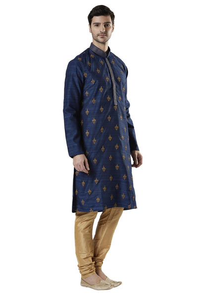 Ethnix Men's Heavily Embroidered 2-Piece Kurta Pajama Set, left angled full-length view