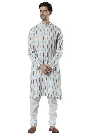 Ethnix Men's Ikat Print Cotton 2-Piece Kurta Pajama Set, front full-length view