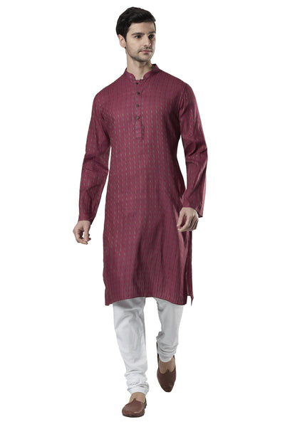 Ethnix Men's Magenta Micro Dobby 2-Piece Kurta Pajama Set, left angled full-length view