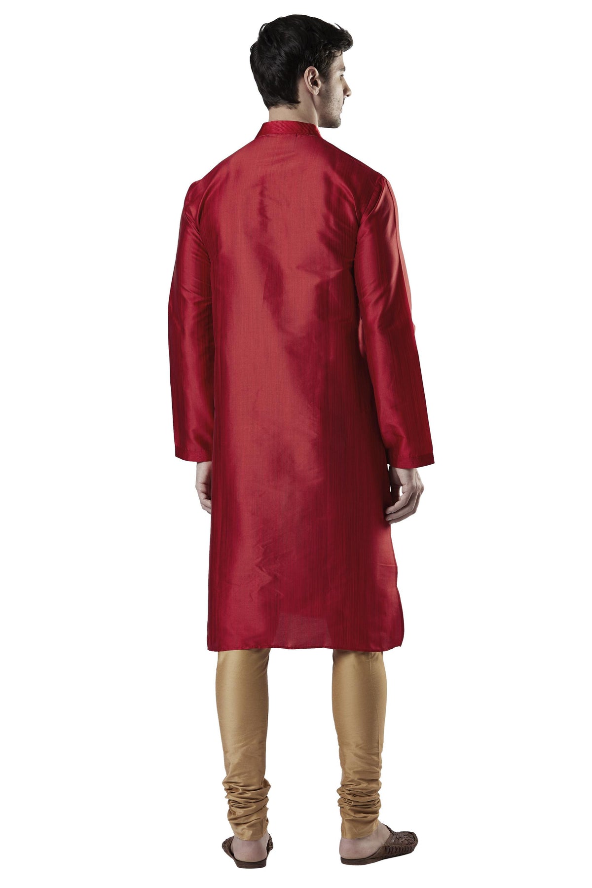 Ethnix Men's Maroon Classic Collar 2-Piece Kurta Pajama Set, back full-length view