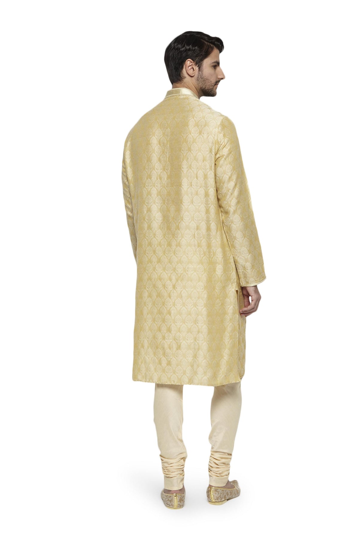 Ethnix Men's Motif Print 2-Piece Kurta Pajama Set, back full-length view