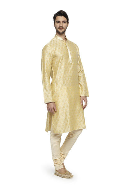 Ethnix Men's Motif Print 2-Piece Kurta Pajama Set, left angled full-length view