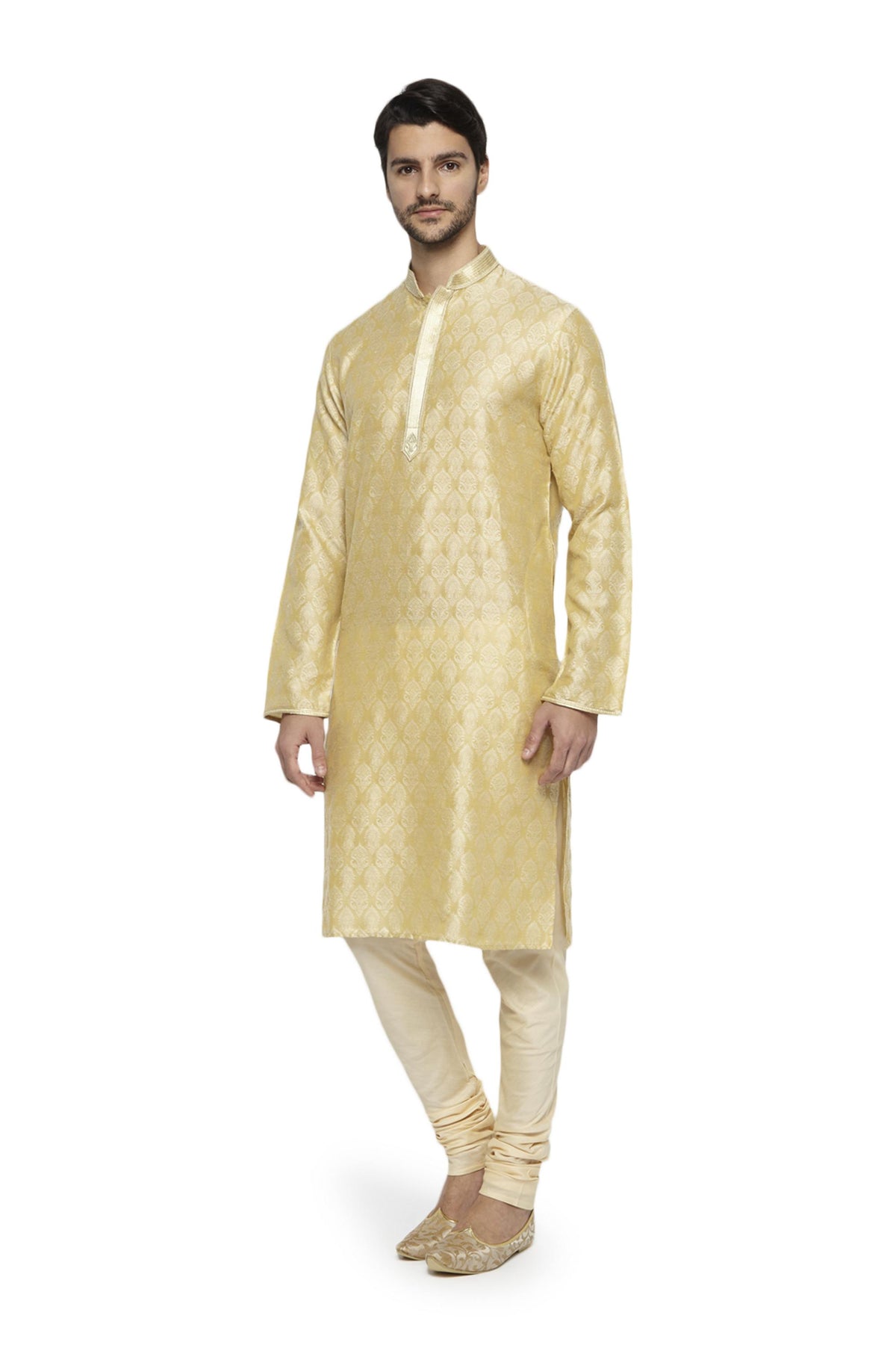 Ethnix Men's Motif Print 2-Piece Kurta Pajama Set, right angled full-length view