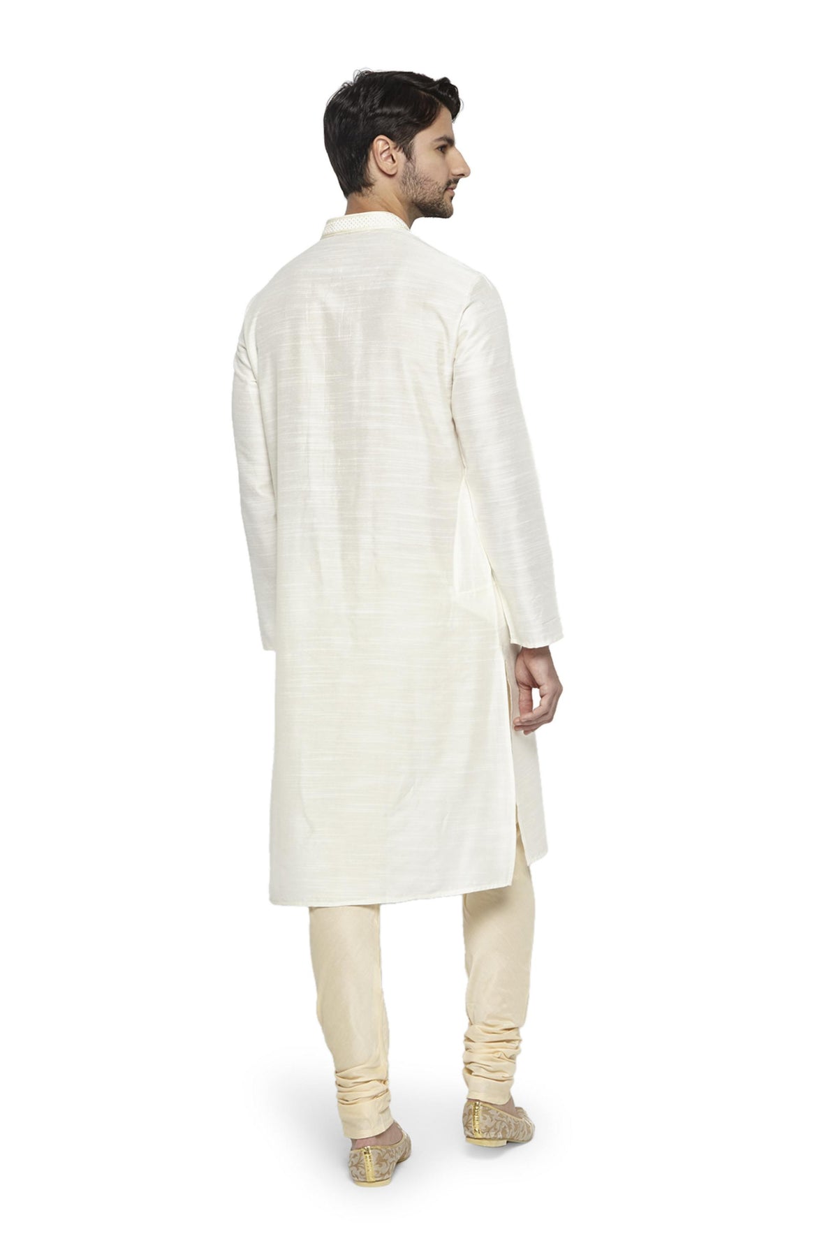 Ethnix Men's Off-White Classic 2-Piece Kurta Pajama Set, back full-length view