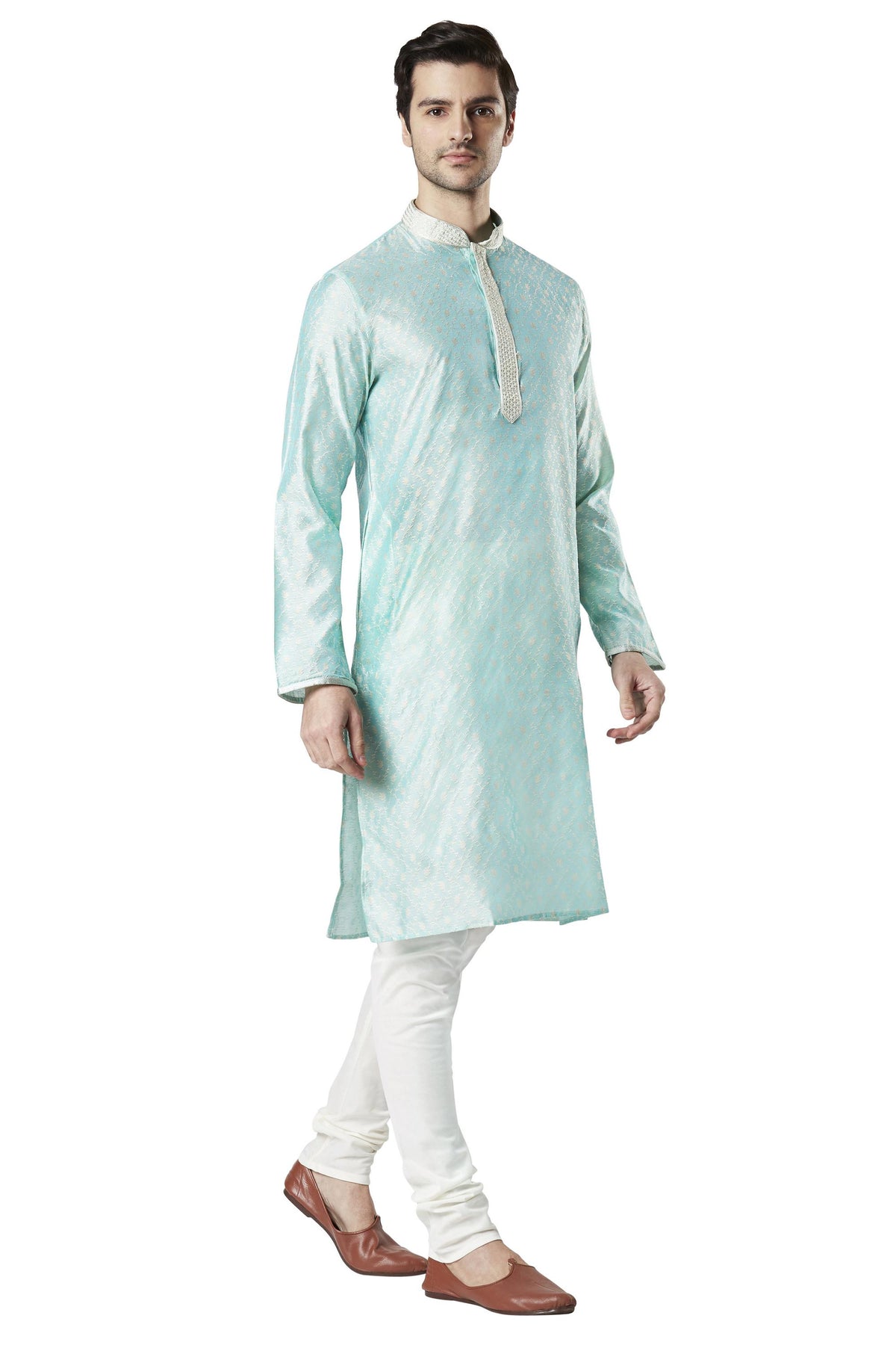 Ethnix Men's Wedding Special Festive Cheerful 2-Piece Ensemble, right angled full-length view