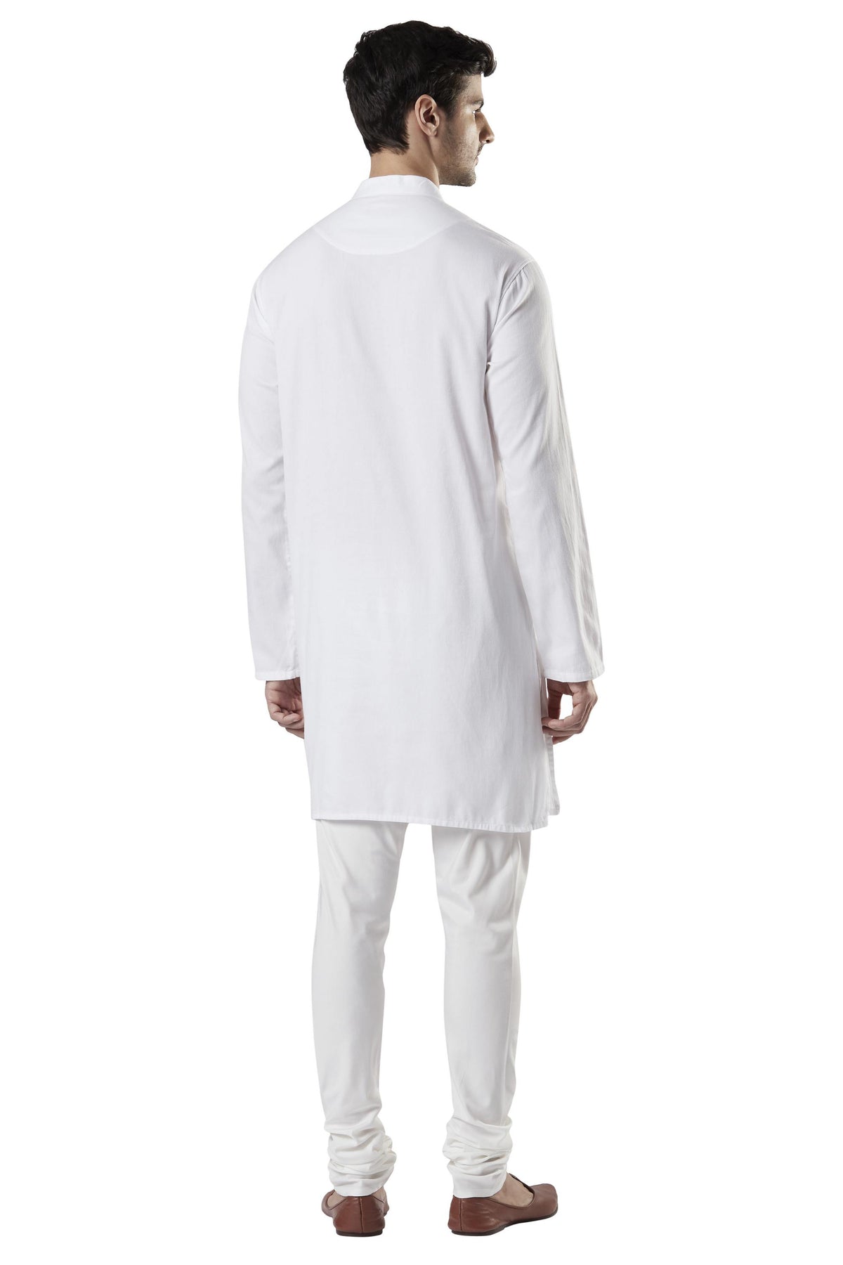 Ethnix Men's White Classic Pure Cotton 2-Piece Kurta Pajama Set, back full-length view