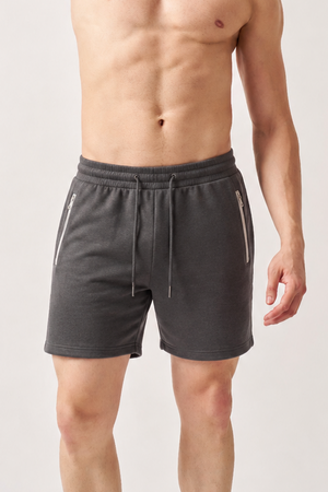 Macho Genie Men’s Jogging Shorts with Zip Pockets (Gray)