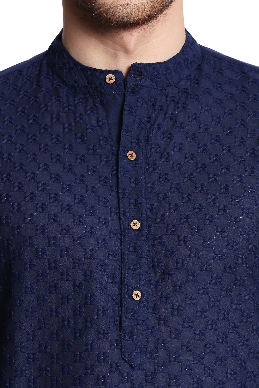 Navy blue In-Sattva embroidered Kurta Tunic with buttons