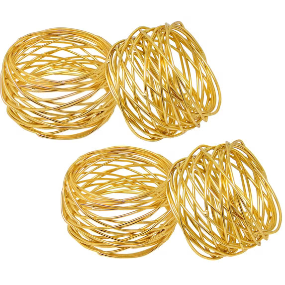 Handmade Artisan Crafted Mesh Metal Dining Napkin Rings, Gold