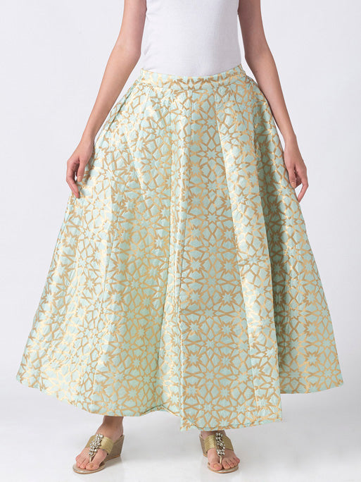 Ethnicity Artisan Light Green Geometric Printed Lehenga Skirt