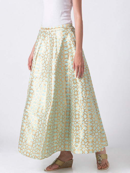 Ethnicity Artisan Light Green Geometric Printed Lehenga Skirt