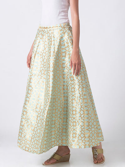 Ethnicity Artisan Light Green Geometric Printed Lehenga Skirt