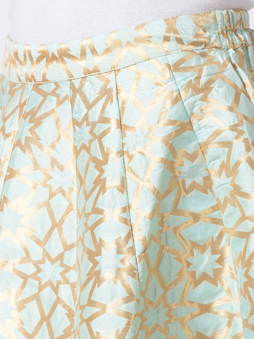Ethnicity Artisan Light Green Geometric Printed Lehenga Skirt