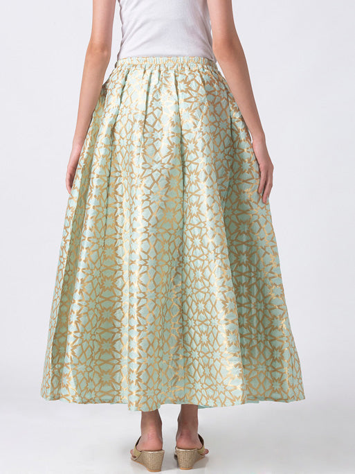 Ethnicity Artisan Light Green Geometric Printed Lehenga Skirt