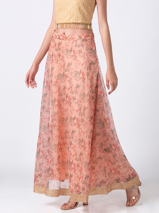Ethnicity Floral Printed Peach Lehenga Skirt