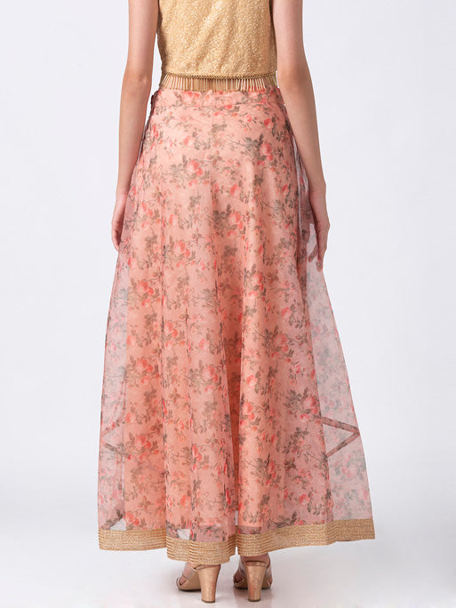Ethnicity Floral Printed Peach Lehenga Skirt