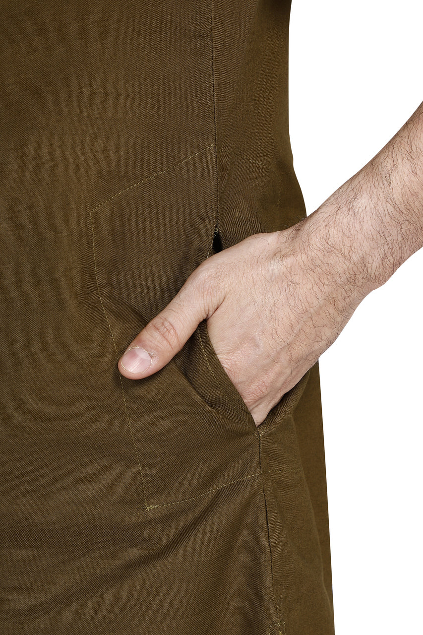 In-Sattva Men's Pullover Pathani Rollup Sleeve Kurta Tunic With Shoulder Strap - Olive Green