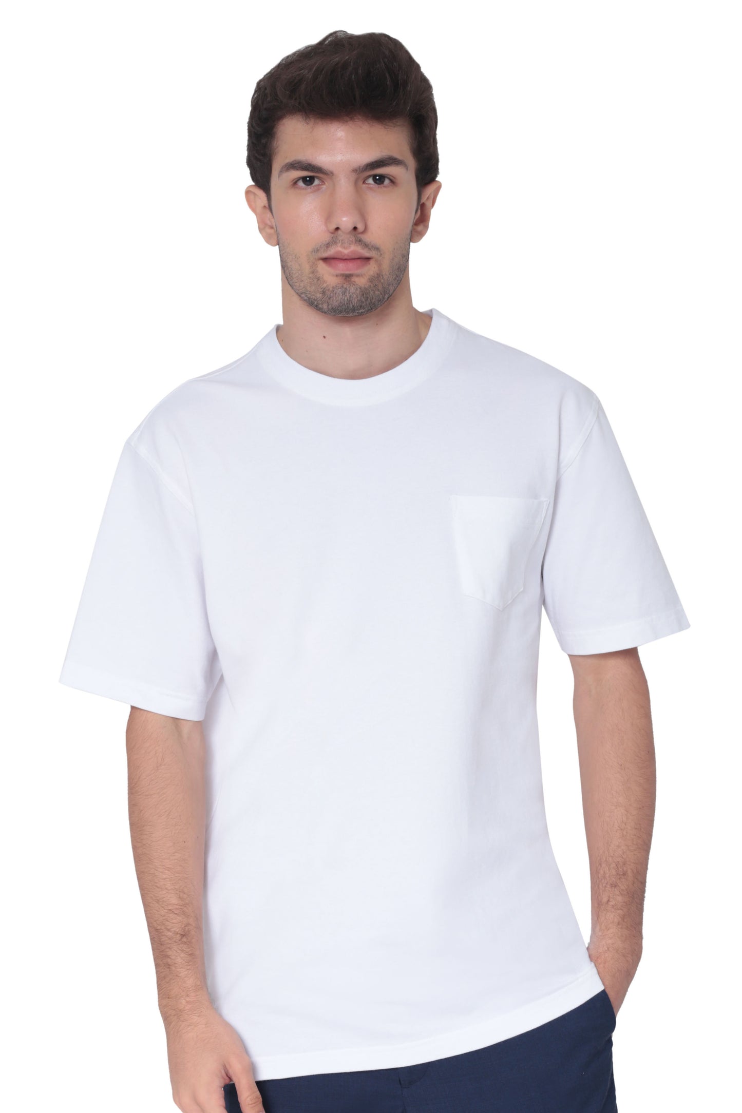 AVA Athletica Men's Cotton Classic Fit Round Neck Soft T-Shirt with Pocket Pure White