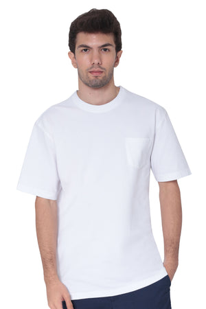 AVA Athletica Men's Cotton Classic Fit Round Neck Soft T-Shirt with Pocket Pure White