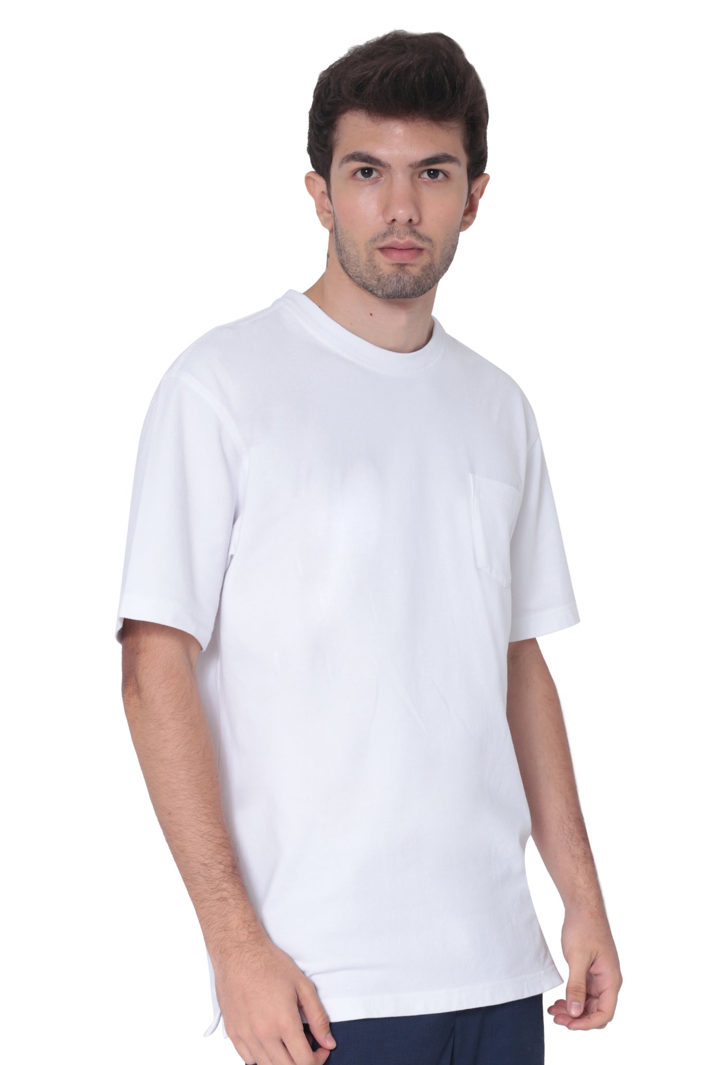 AVA Athletica Men's Cotton Classic Fit Round Neck Soft T-Shirt with Pocket Pure White