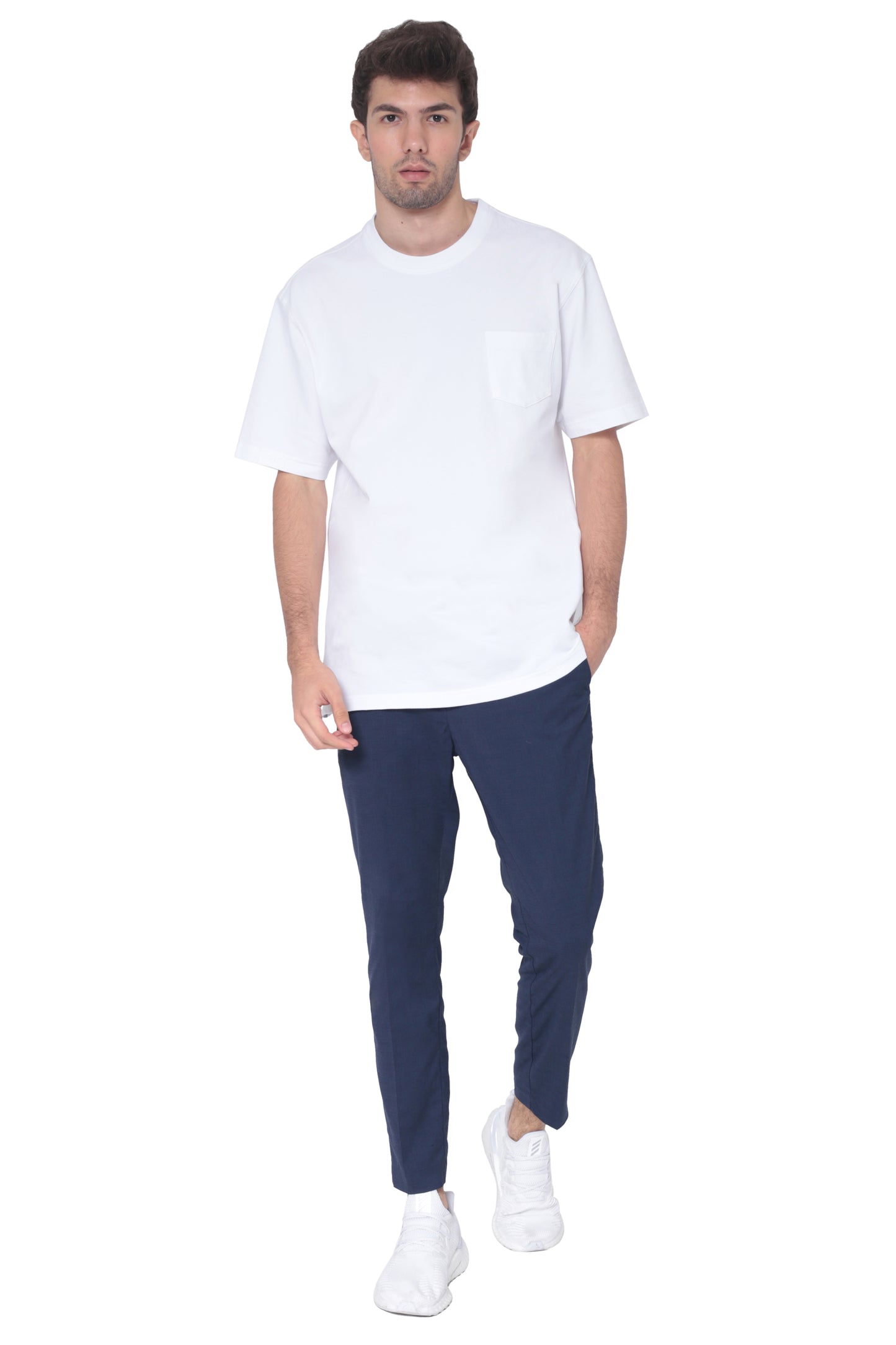 AVA Athletica Men's Cotton Classic Fit Round Neck Soft T-Shirt with Pocket Pure White