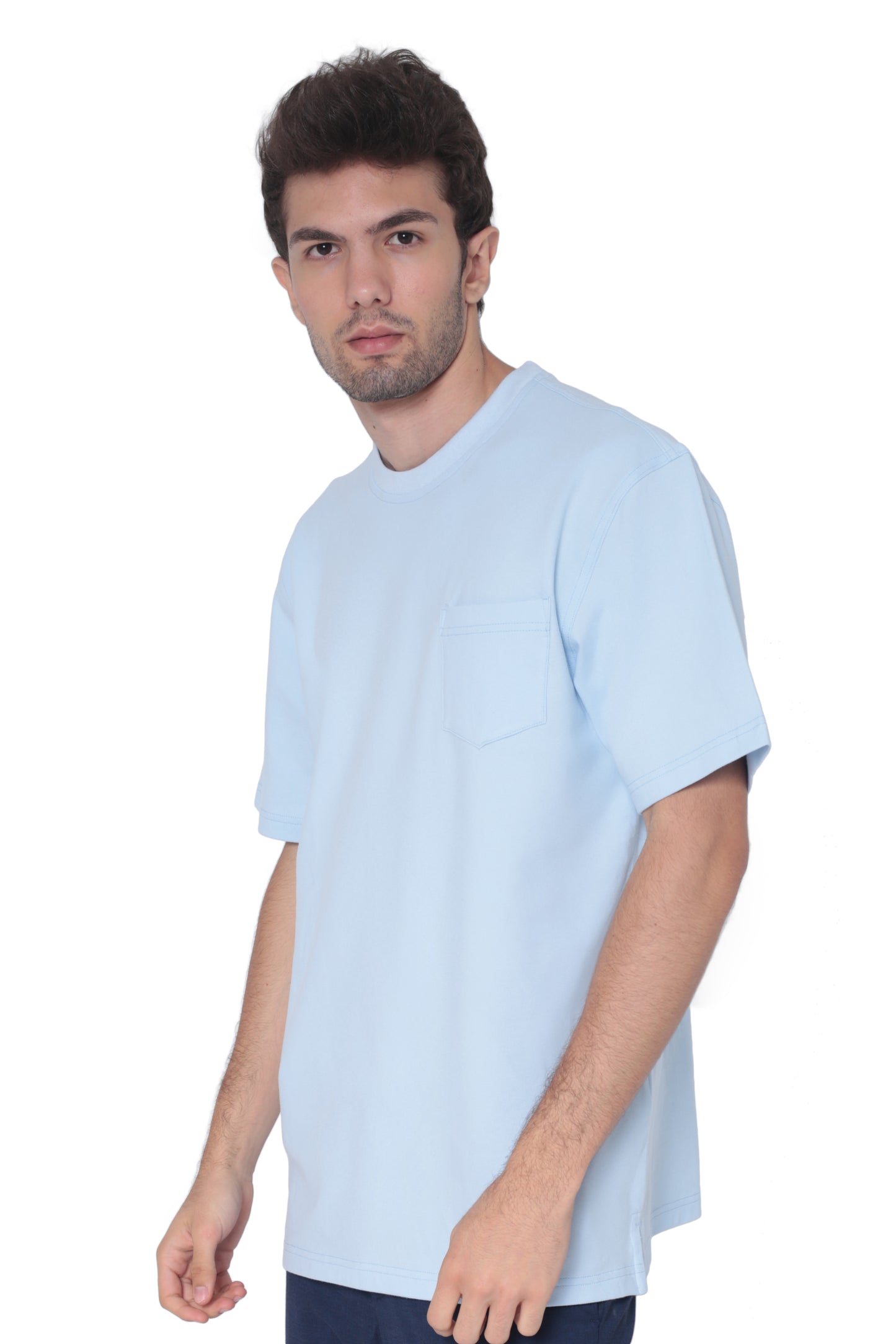 AVA Athletica Men's Cotton Classic Fit Round Neck Soft T-Shirt with Pocket Light Blue