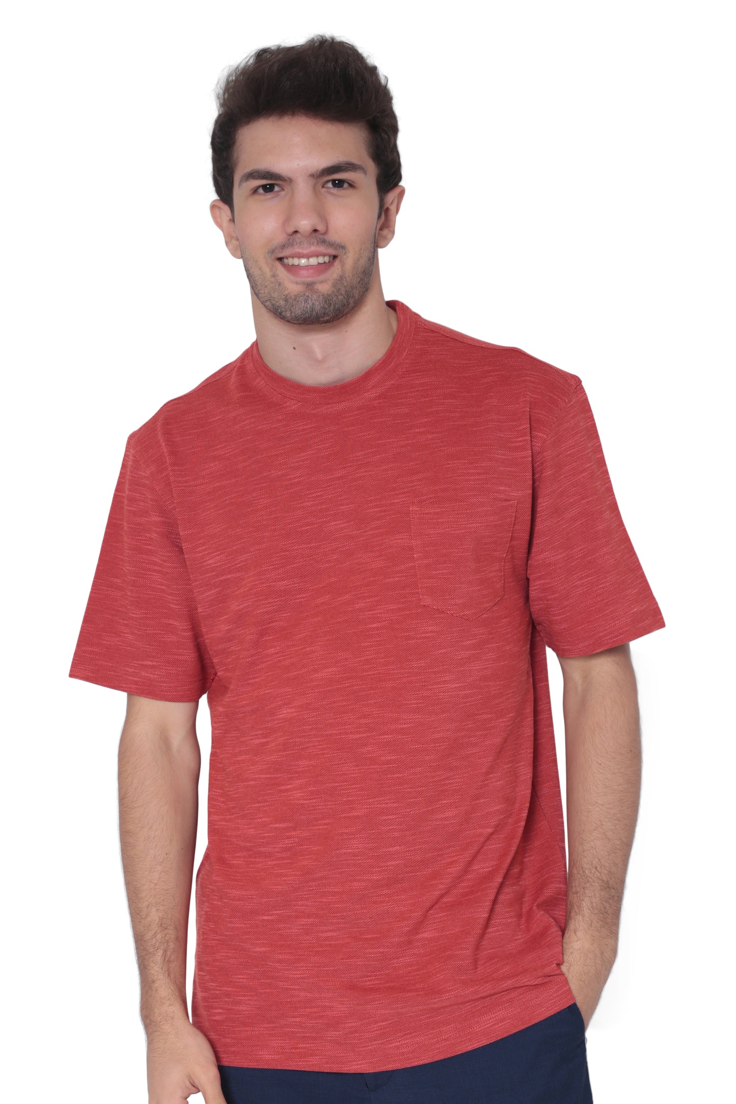 AVA Athletica Men's Round Neck Performance Wear Space Dyed Soft Tee with Pocket Brick Red