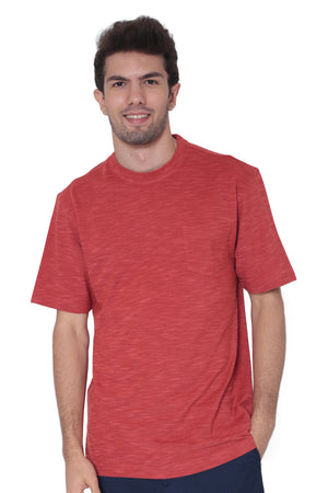 AVA Athletica Men's Round Neck Performance Wear Space Dyed Soft Tee with Pocket Brick Red