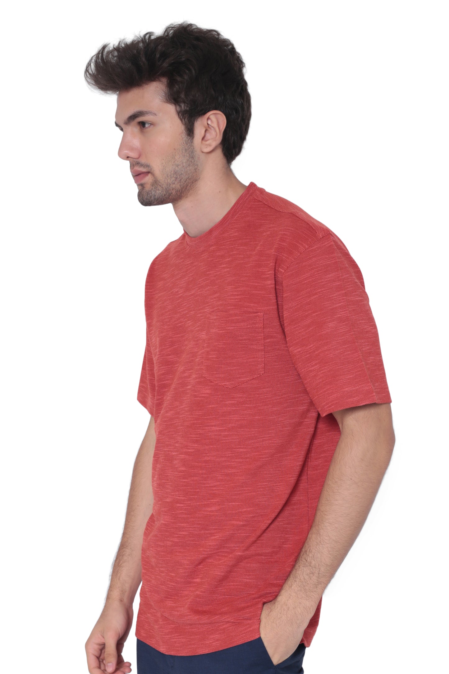 AVA Athletica Men's Round Neck Performance Wear Space Dyed Soft Tee with Pocket Brick Red