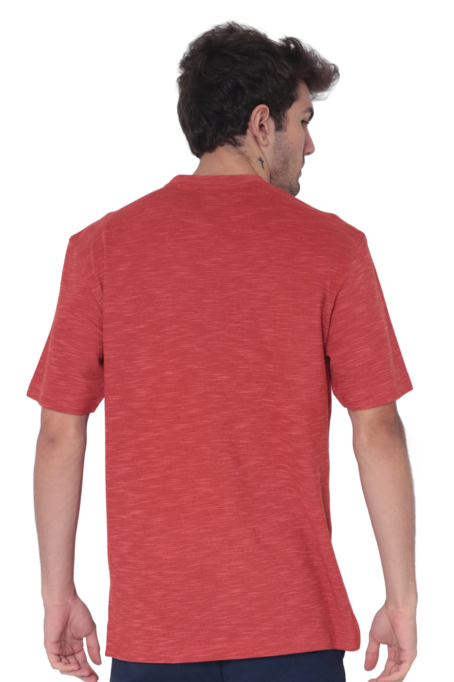 AVA Athletica Men's Round Neck Performance Wear Space Dyed Soft Tee with Pocket Brick Red