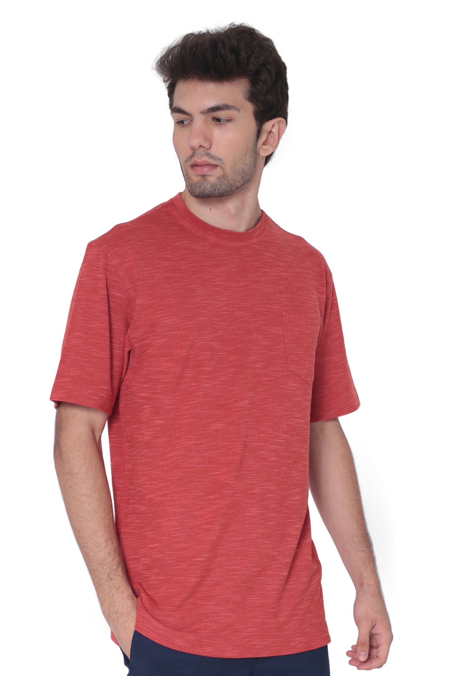 AVA Athletica Men's Round Neck Performance Wear Space Dyed Soft Tee with Pocket Brick Red