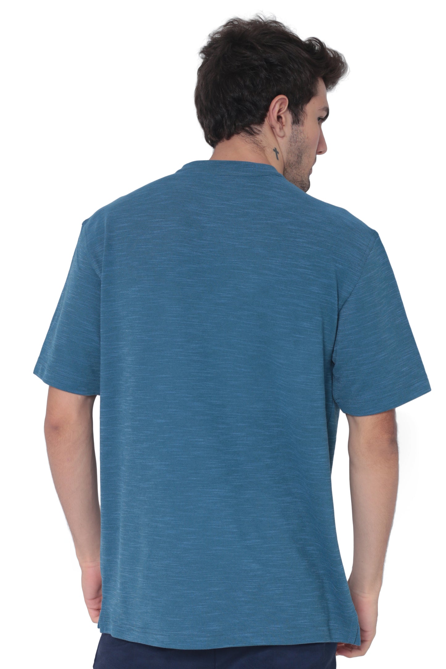 AVA Athletica Men's Round Neck Performance Wear Space Dyed Soft Tee with Pocket Mallard Blue